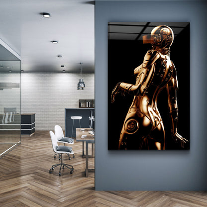Robo Girl Gold - Designer's Collection Glass Wall Art - Barlowa Store