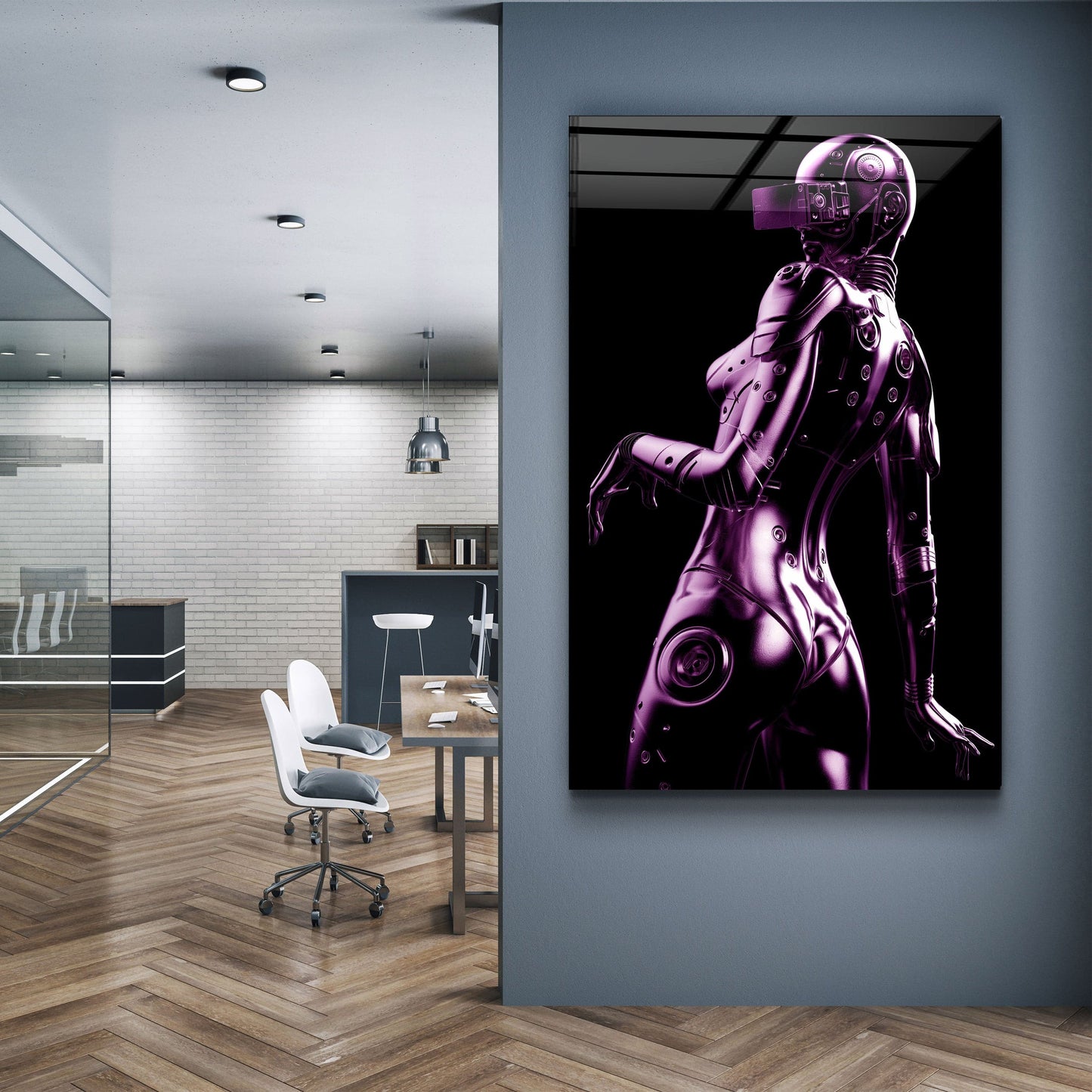 Robo Girl Metalic Purple - Designer's Collection Glass Wall Art - Barlowa Store
