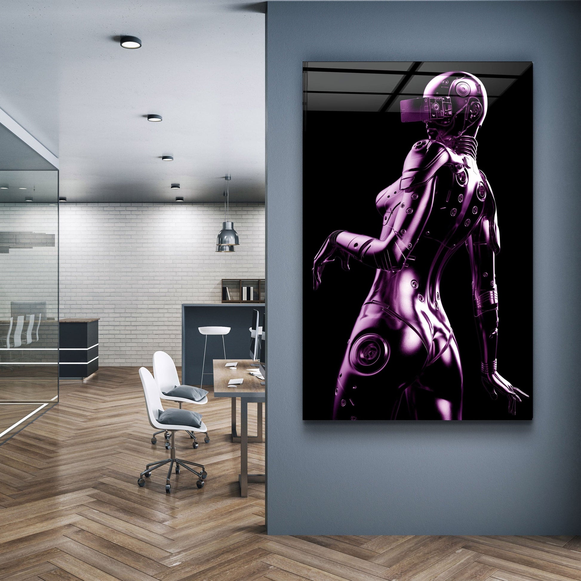 Robo Girl Metalic Purple - Designer's Collection Glass Wall Art - Barlowa Store