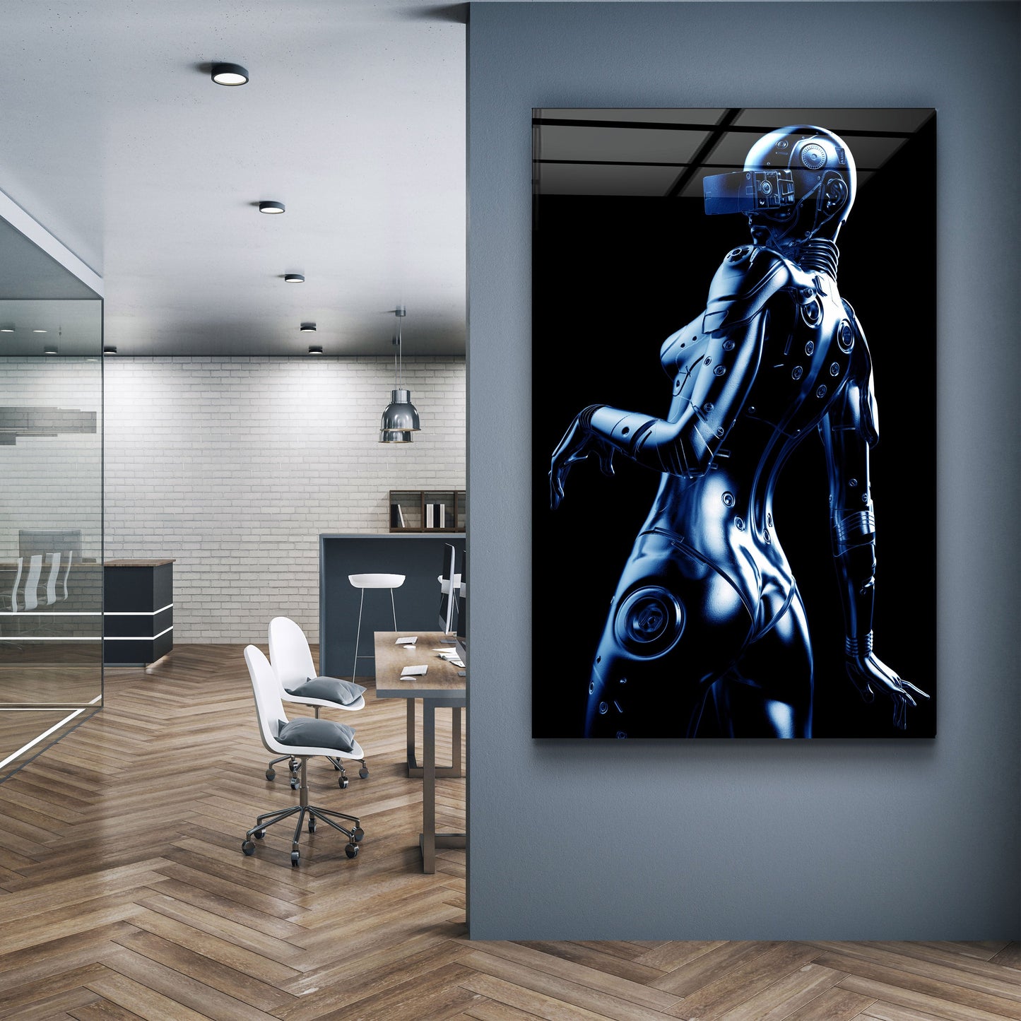 Robo Girl Metalic Blue - Designer's Collection Glass Wall Art