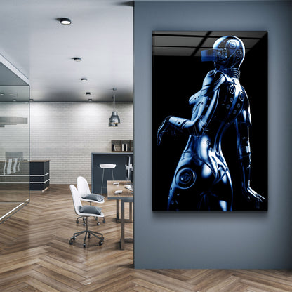 Robo Girl Metalic Blue - Designer's Collection Glass Wall Art