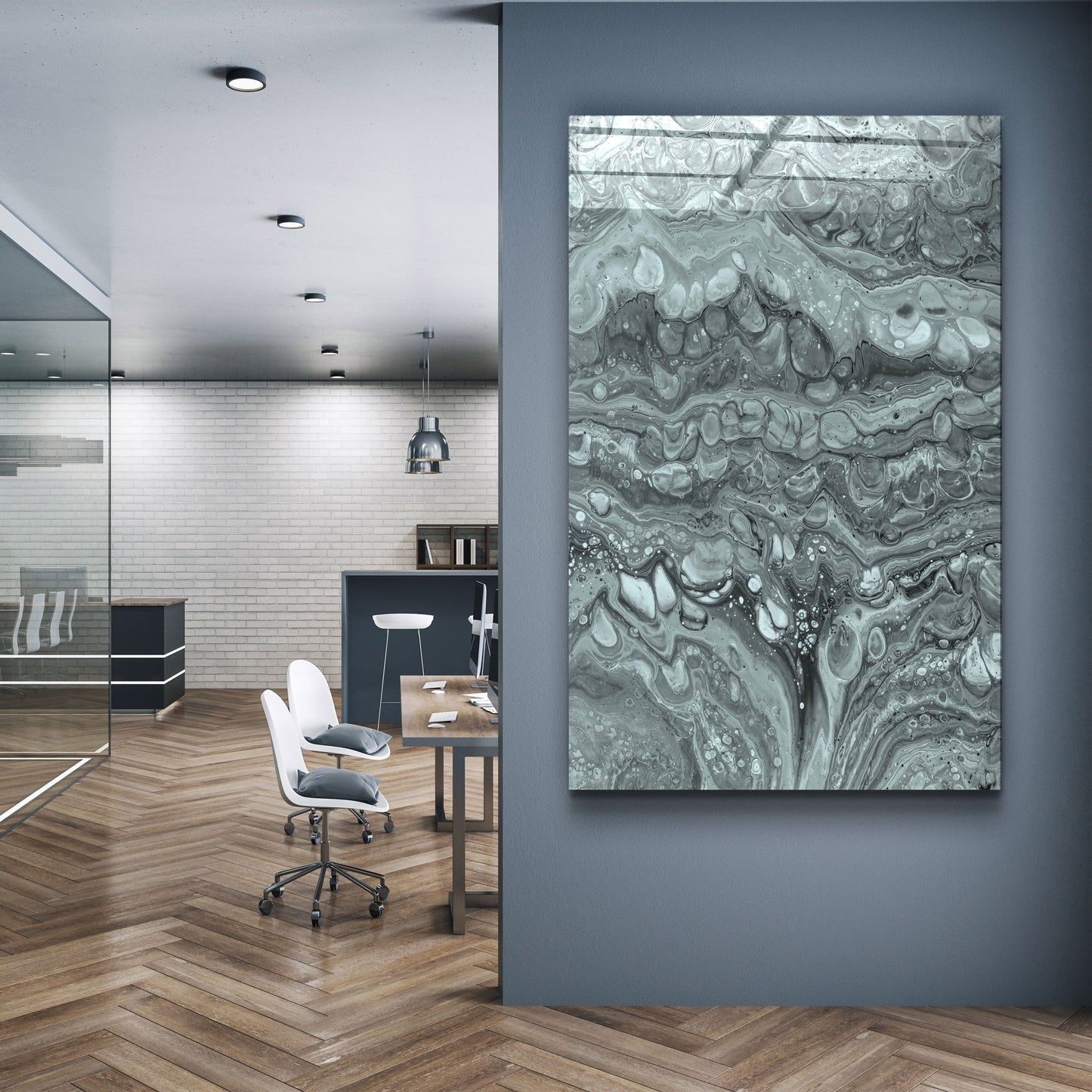 Abstract Black and White Ink Drops - Designer's Collection Glass Wall Art