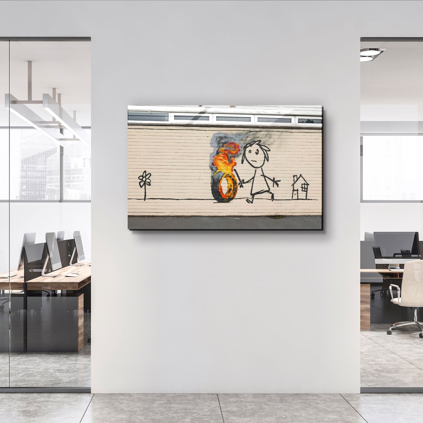 Banksy - Burning Toy - Designer's Collection Glass Wall Art