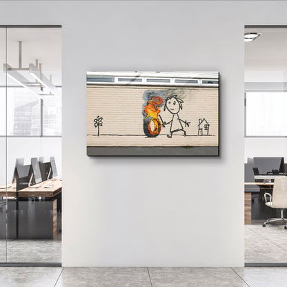 Banksy - Burning Toy - Designer's Collection Glass Wall Art