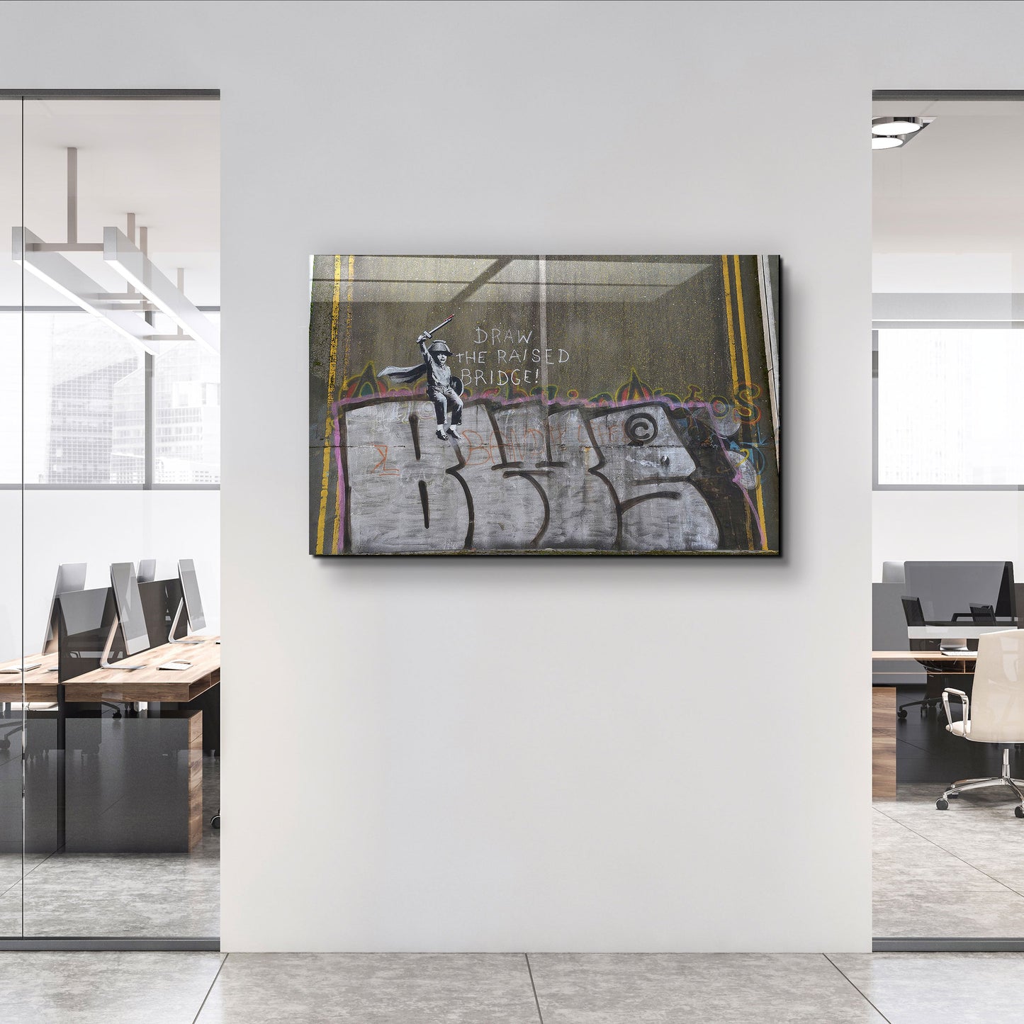 Banksy - Draw the Raised Bridge - Designer's Collection Glass Wall Art
