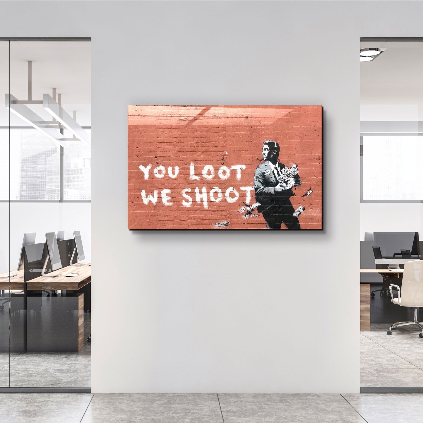 Banksy - You Loot We Shoot - Designer's Collection Glass Wall Art