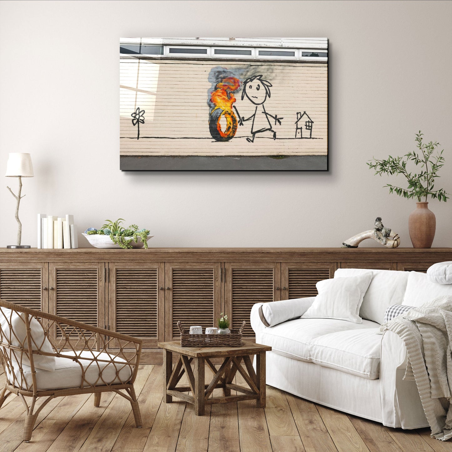 Banksy - Burning Toy - Designer's Collection Glass Wall Art