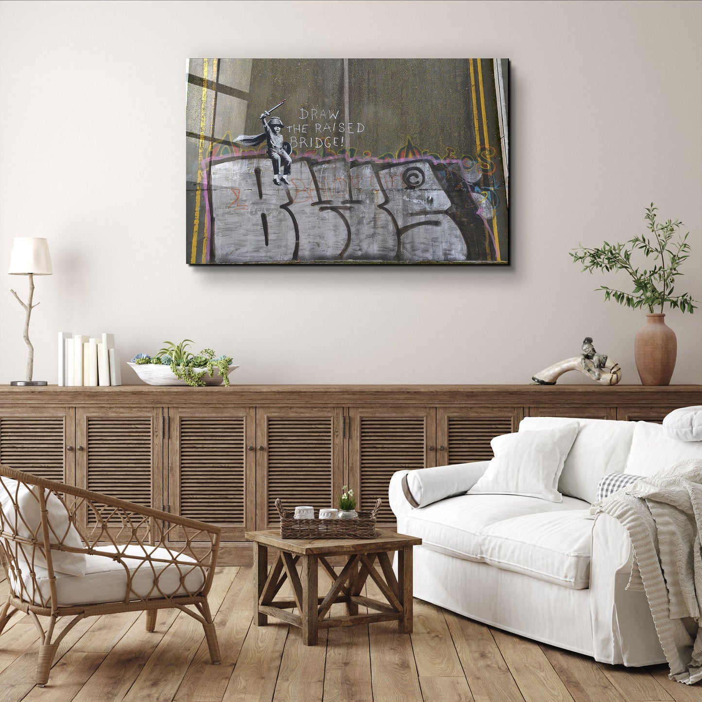 Banksy - Draw the Raised Bridge - Designer's Collection Glass Wall Art