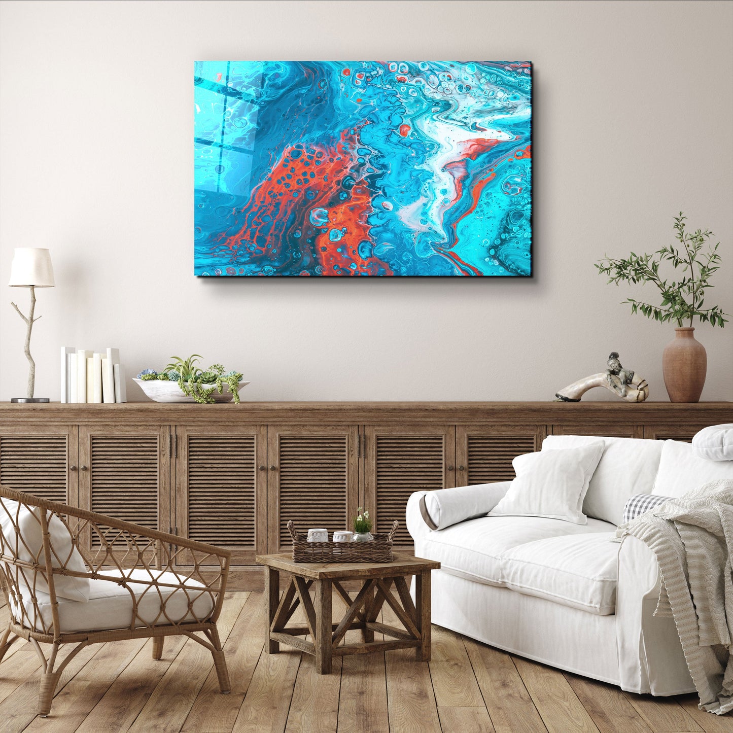 Blue and Red Ink Drops - Designer's Collection Glass Wall Art