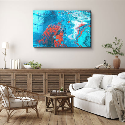 Blue and Red Ink Drops - Designer's Collection Glass Wall Art
